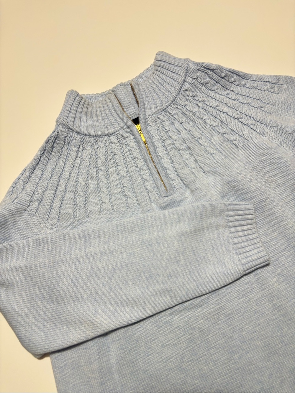 Lands’ End Pastel Powder Blue Cable Knit Cotton Pullover Sweater